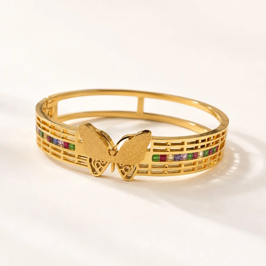 Golden Tone Butterfly Mosaic Bangle